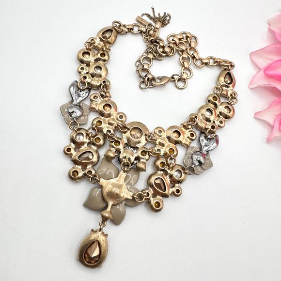 Simply Vera Vera Wang Jeweled Rhinestone Fall Color Floral Bib Necklace Signed - Picture 11 of 16